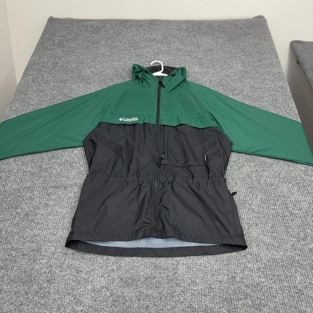 Vintage Columbia Jacket Mens S Green Black Nylon Packable Hooded Gorpcore Style